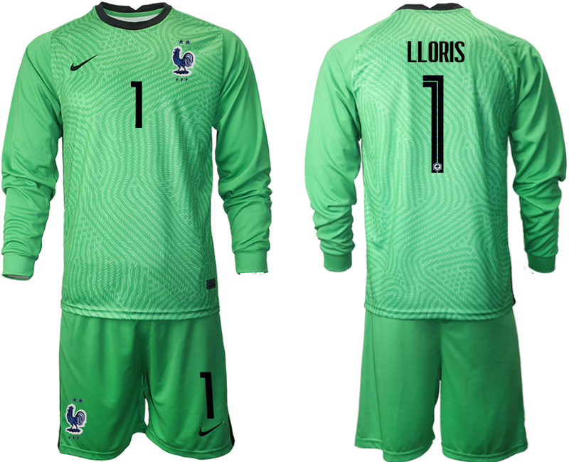 Men 2021 European Cup France green Long sleeve goalkeeper #1 Soccer Jersey